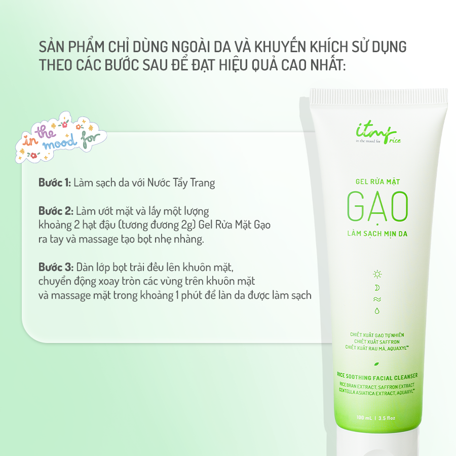 Gel rửa mặt gạo ITMF làm sạch mịn da 100ml 7